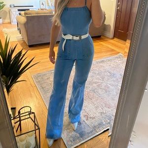 Fashion nova “cute back story” denim jumpsuit